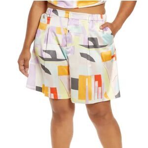 OPEN EDIT Nordstrom Print Soft Long Shorts In Pink Paper Shapes 1X